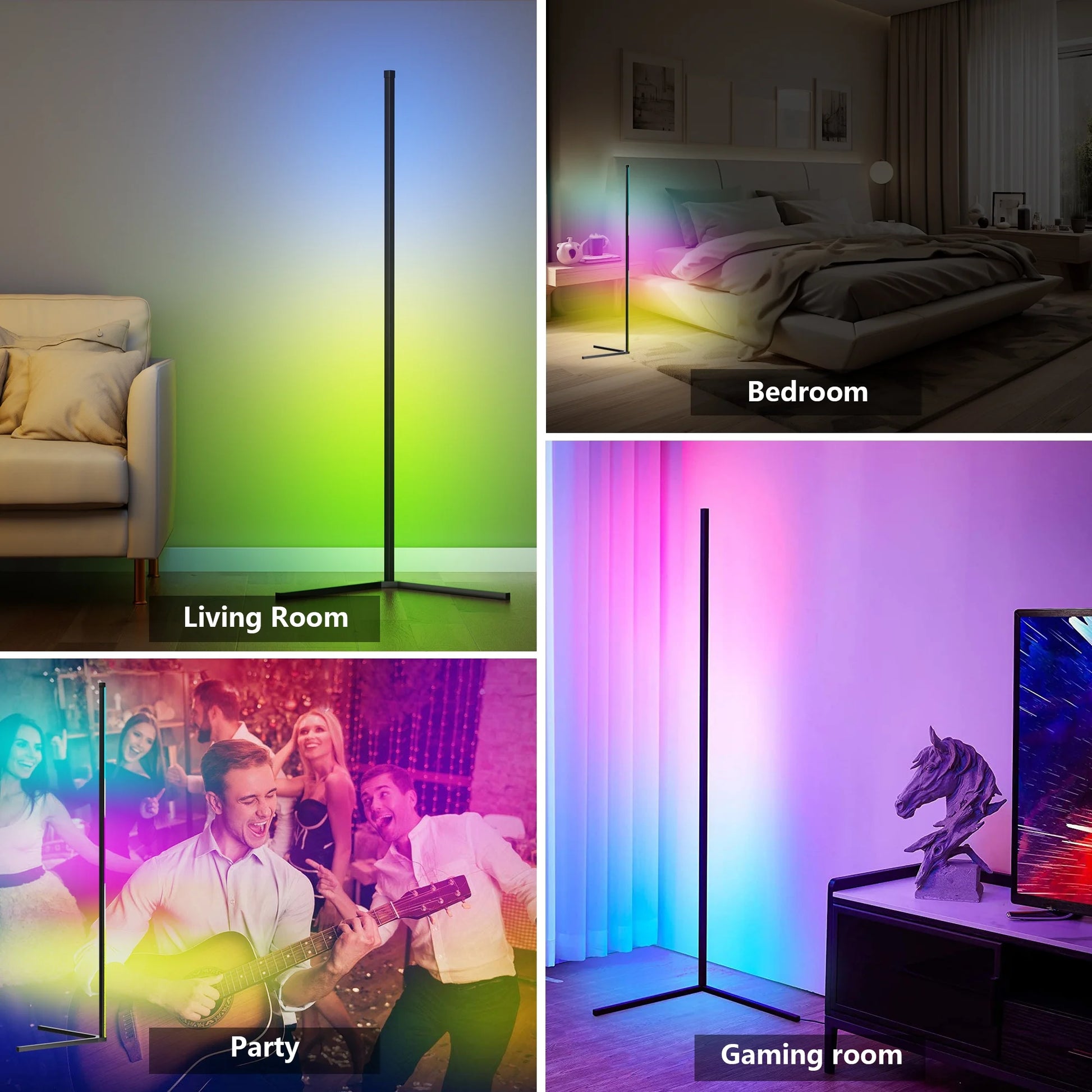 Smart RGB Corner Floor Lamp with App and Remote Control, 16 Million Color Options, Music Sync, Modern Design for Bedroom, Living Room, and Gaming Room, Timing and Scheduling Features