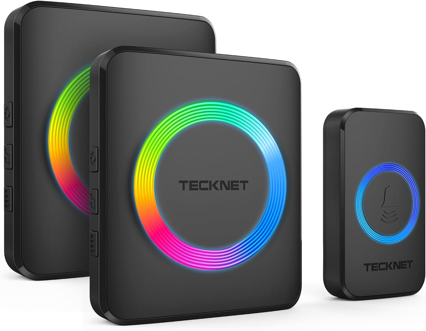 Wireless Doorbell System with Dual Plug-In Receivers, IP65 Waterproof Design, 1300 Ft Operating Range, 60 Melodies, 5 Volume Levels (0-120 dB), and RGB Light for Hearing Impairment
