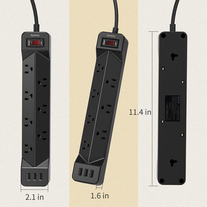 16.5FT Power Strip Surge Protector with Flat Plug, 7 Wide-Spaced Outlets, 3 USB Ports, Mountable Extension Cord Charging Station, Overload Protection for Home, Office, Hotel, and Dorm, Black