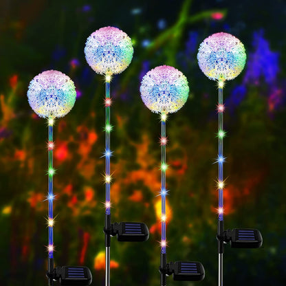 Outdoor Solar Garden Lights - 4-Pack Dandelion Stake Lights, Waterproof Multi-Color Decorative Pathway Illumination