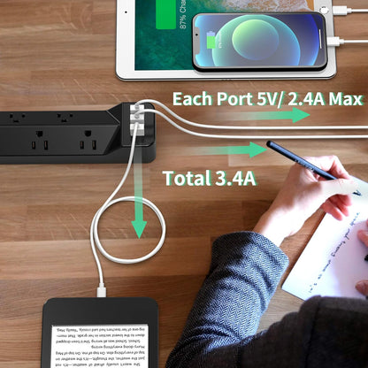 16.5FT Power Strip Surge Protector with Flat Plug, 7 Wide-Spaced Outlets, 3 USB Ports, Mountable Extension Cord Charging Station, Overload Protection for Home, Office, Hotel, and Dorm, Black