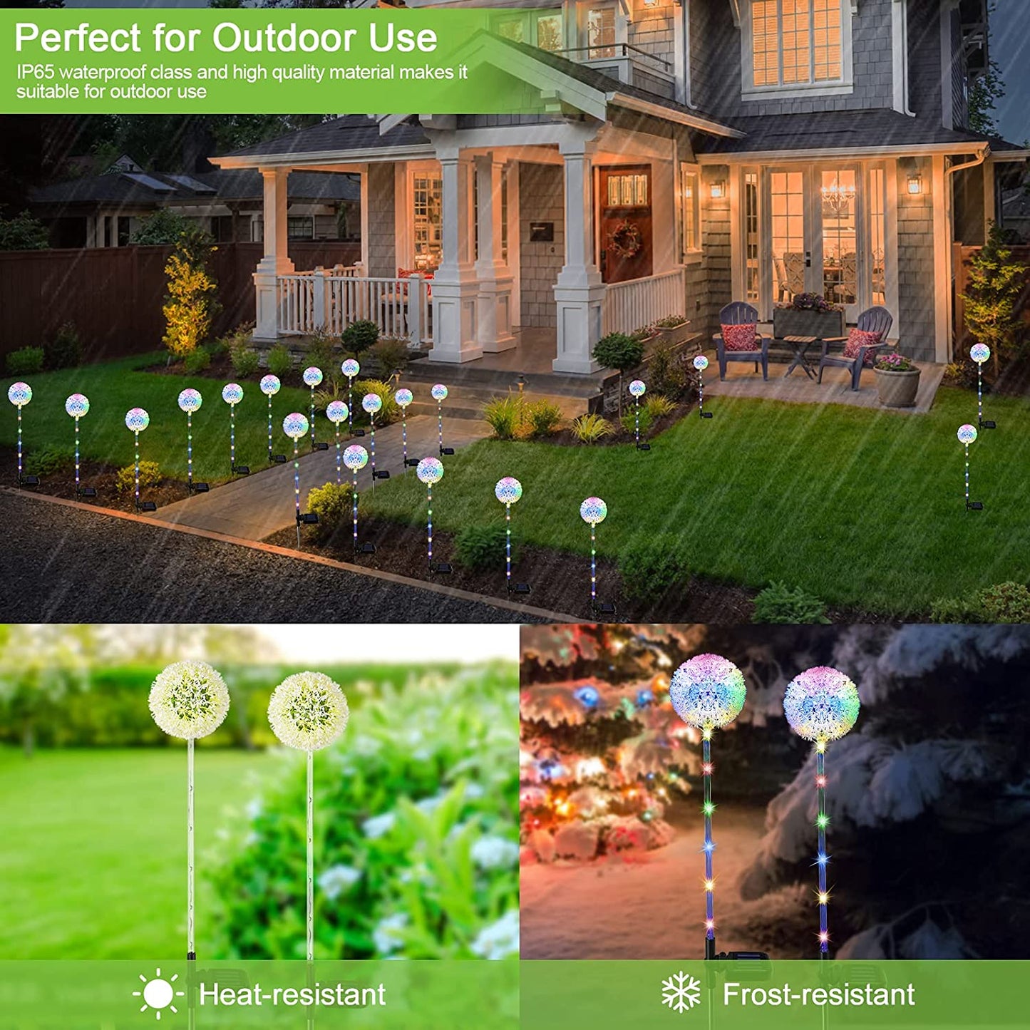 Outdoor Solar Garden Lights - 4-Pack Dandelion Stake Lights, Waterproof Multi-Color Decorative Pathway Illumination