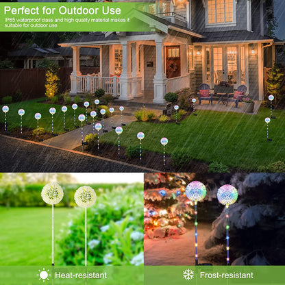 Outdoor Solar Garden Lights - 4-Pack Dandelion Stake Lights, Waterproof Multi-Color Decorative Pathway Illumination