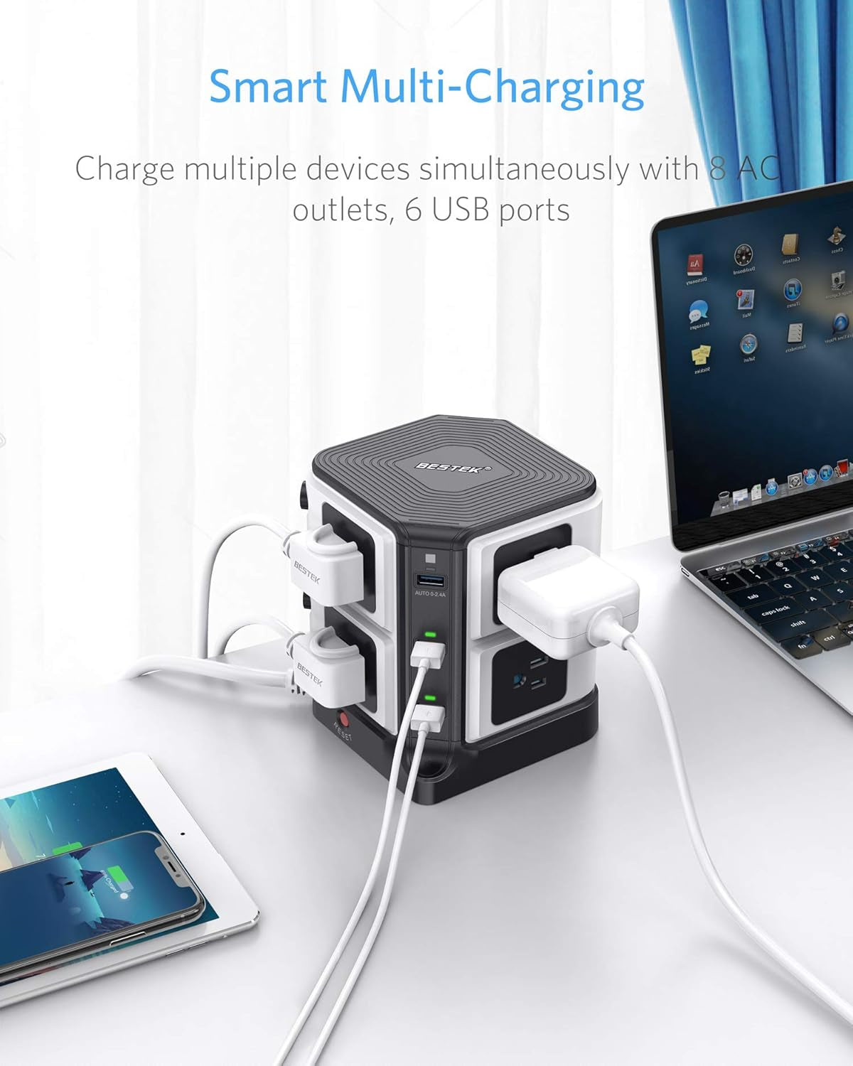 Long Cord Surge Protector Power Strip with USB 8-Outlet and 40W/8A 6 USB Charging Station,1500 Joules,12 Feet Cord,Etl Listed