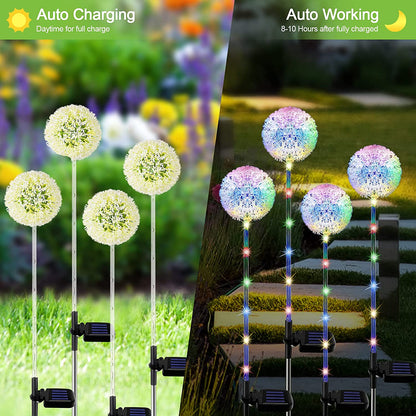 Outdoor Solar Garden Lights - 4-Pack Dandelion Stake Lights, Waterproof Multi-Color Decorative Pathway Illumination