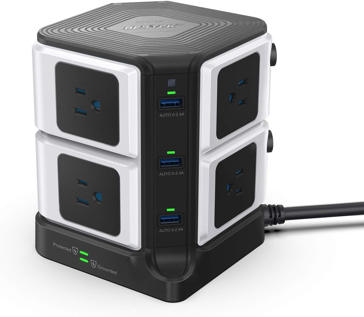 Long Cord Surge Protector Power Strip with USB 8-Outlet and 40W/8A 6 USB Charging Station,1500 Joules,12 Feet Cord,Etl Listed